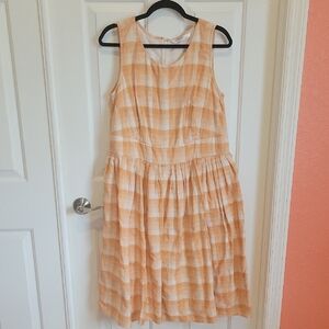eShakti Custom Cotton Fit n Flare Orange/Cream Gingham Plaid Midi Dress